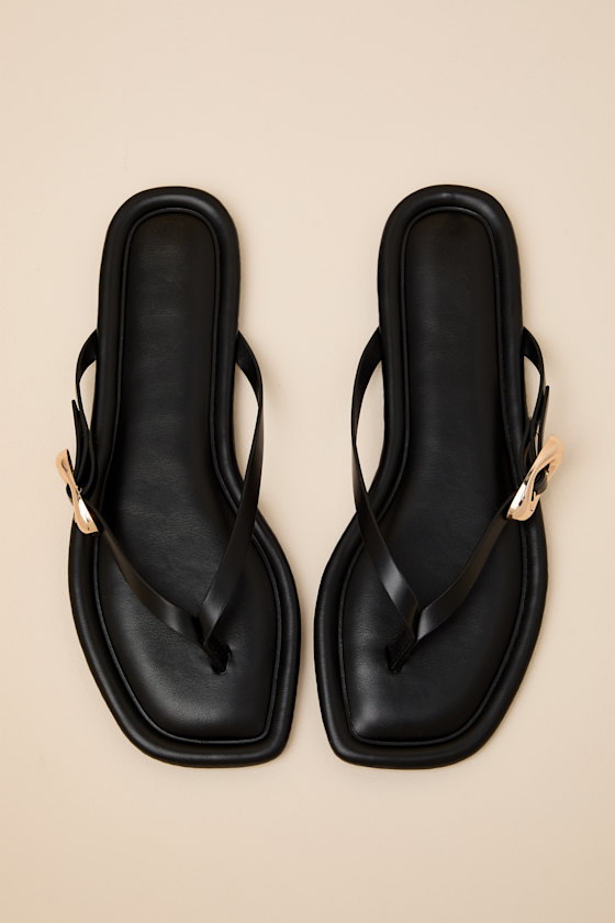 London Black Buckle Thong Sandals - thumbnail 4
