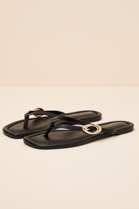 London Black Buckle Thong Sandals - thumbnail 5