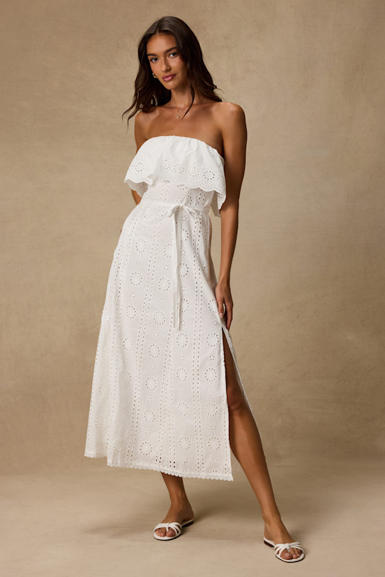Jessamine Ivory Eyelet Embroidered Strapless Midi Dress 1