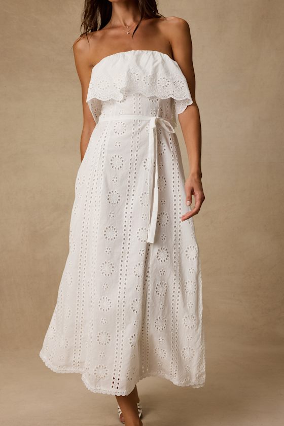 Jessamine Ivory Eyelet Embroidered Strapless Midi Dress 2