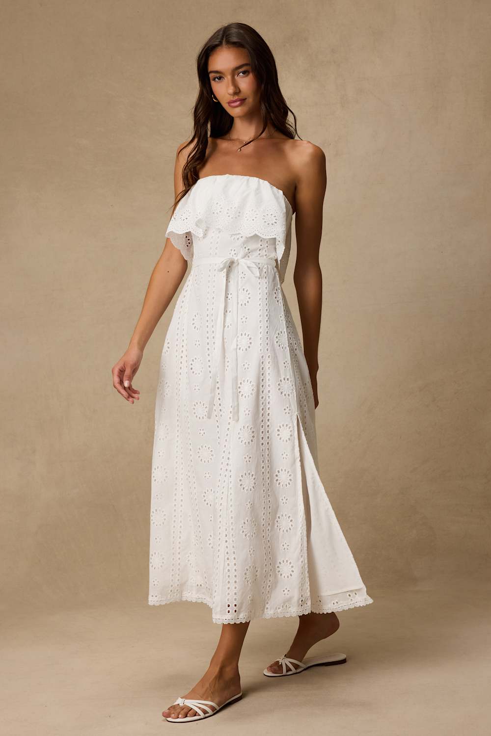 Jessamine Ivory Eyelet Embroidered Strapless Midi Dress 4