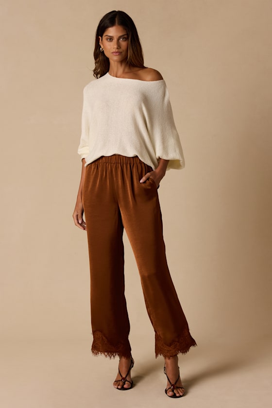 Lulus Owen Brown Satin Lace Pants