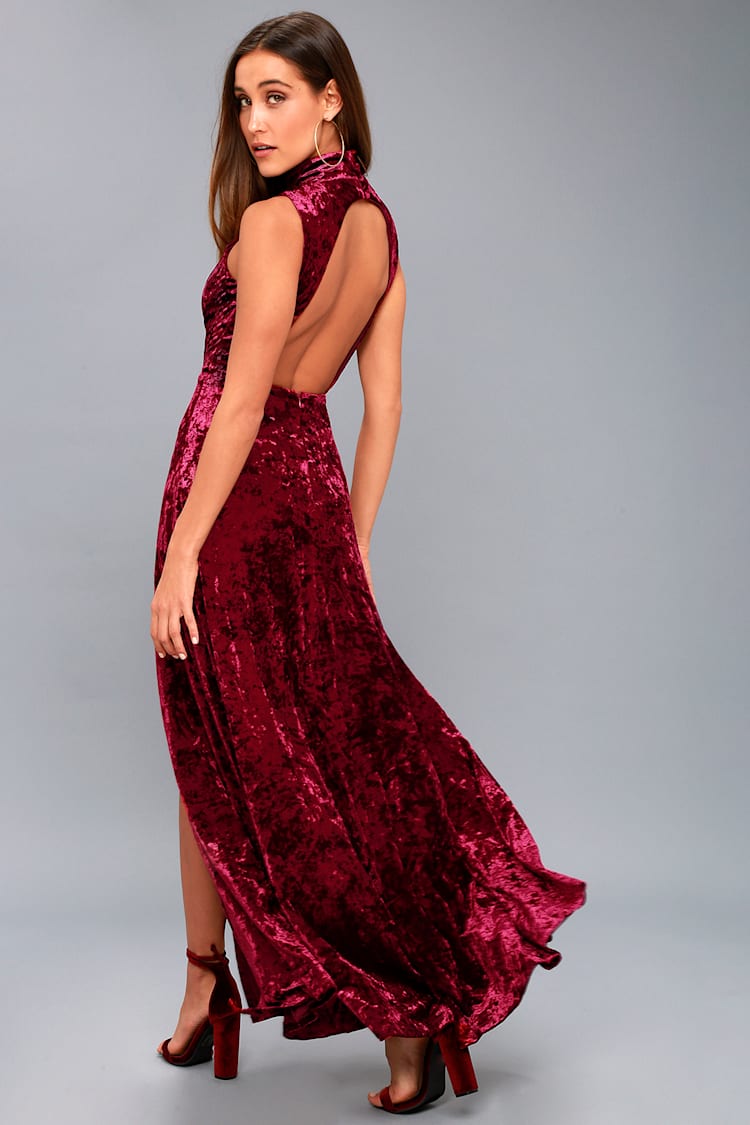 Stunning Maxi Dress - Backless Dress - Burgundy Velvet Dress - Lulus