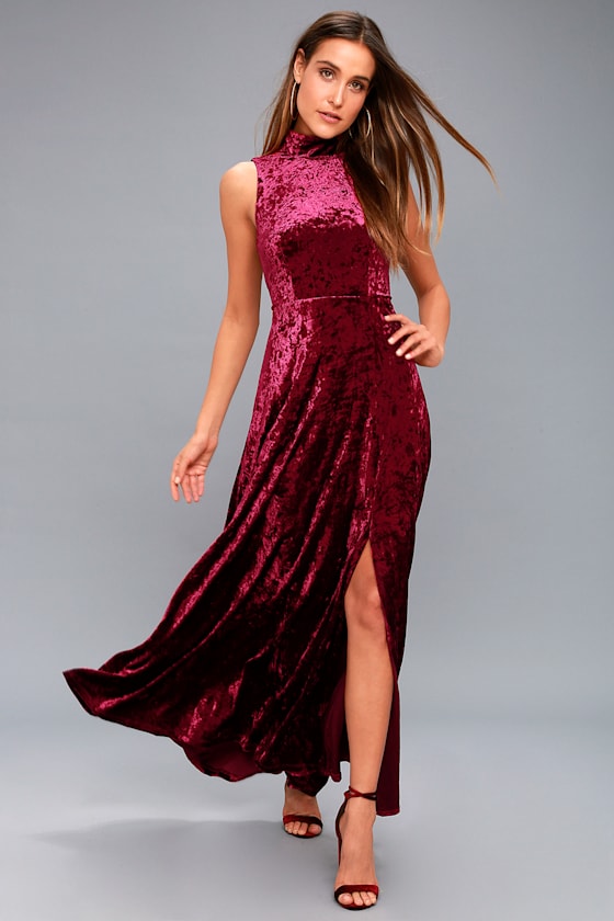 In the Louvre Burgundy Velvet Backless Maxi Dress 5