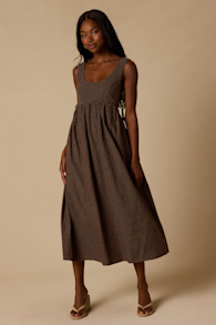 Shalena Brown Polka Dot Side-Tie Midi Dress 1