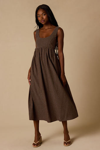 Shalena Brown Polka Dot Side-Tie Midi Dress 1