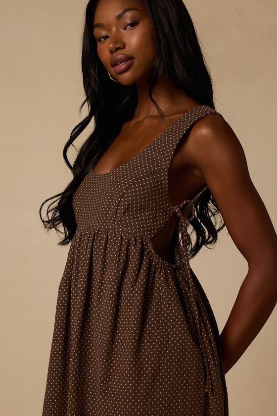 Shalena Brown Polka Dot Side-Tie Midi Dress 2