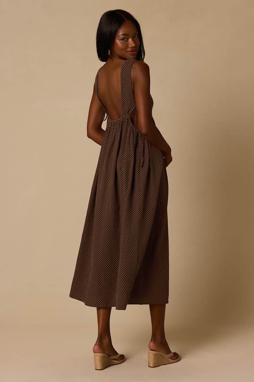 polka dot midi dress brown Side-Tie | Womens | Large (Available in S, M) | 100% Polyester チュールとレースのウェディングドレス Low Back Low Cut transitional early Color:Blue Cream