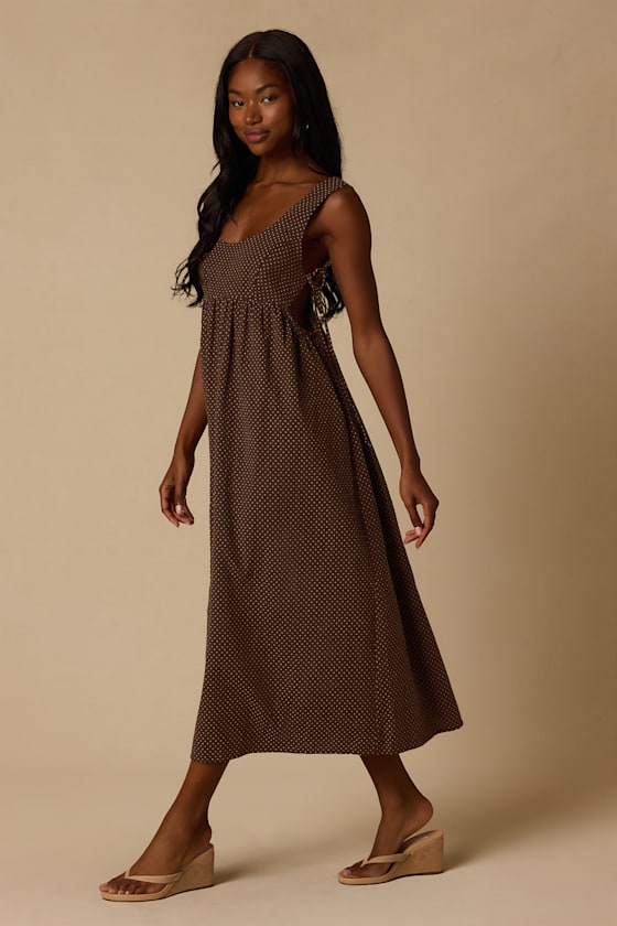 Shalena Brown Polka Dot Side-Tie Midi Dress - thumbnail 4
