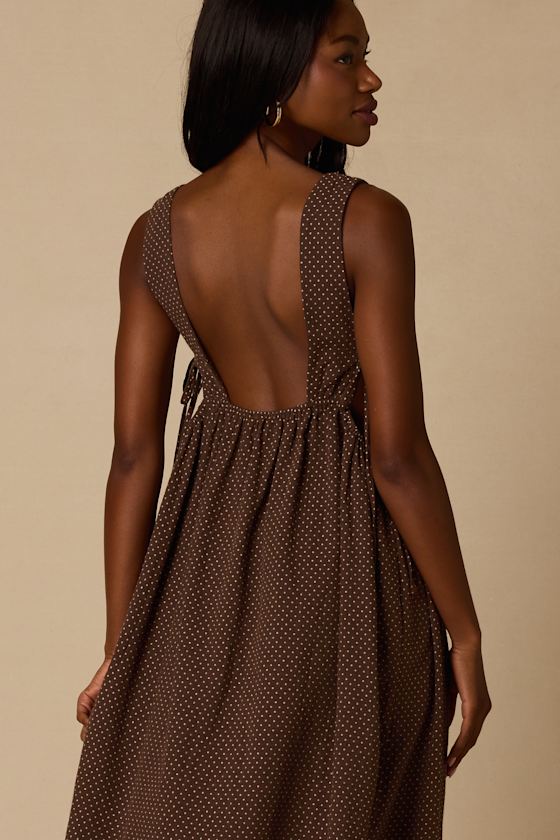 Shalena Brown Polka Dot Side-Tie Midi Dress - thumbnail 5