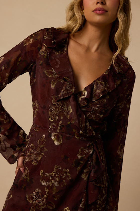 Cal Brown Floral Mini Wrap Dress - thumbnail 5