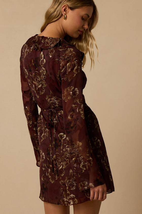 Cal Brown Floral Mini Wrap Dress - thumbnail 4