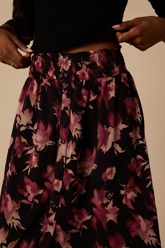 Serena Black Floral Midi Skirt - thumbnail 4