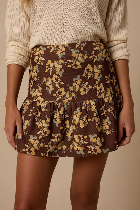 Dawn Brown Floral Corduroy Mini Skirt - thumbnail 2