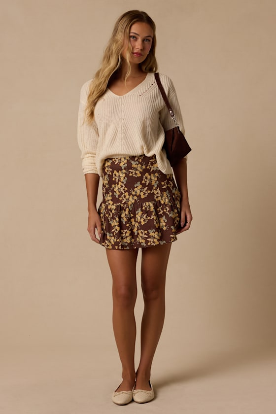 Dawn Brown Floral Corduroy Mini Skirt - thumbnail 3
