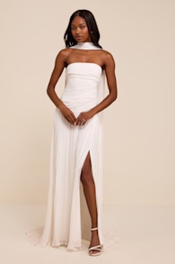 Nellie White Pleated Maxi Dress and Scarf Set 2