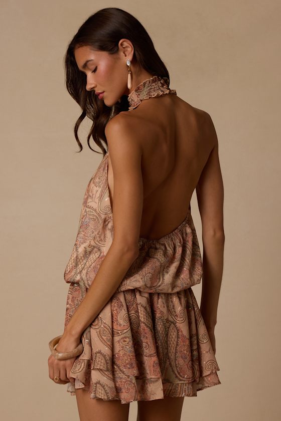 Jasmina Tan Multi Paisley Drop Waist Mini Dress - thumbnail 3