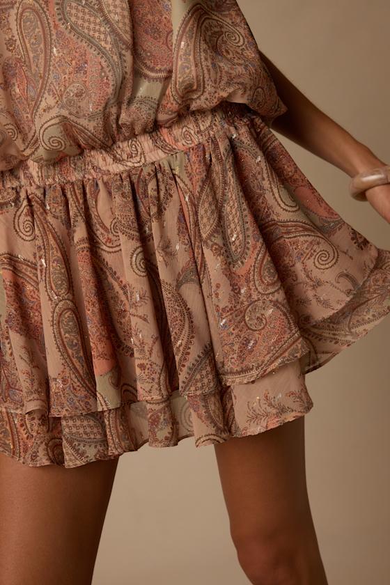 Jasmina Tan Multi Paisley Drop Waist Mini Dress - thumbnail 5