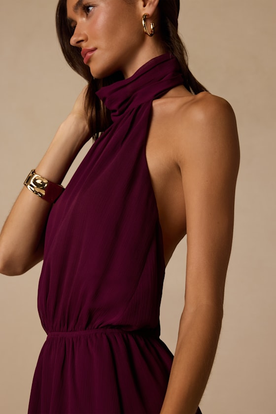 Zora Burgundy Halter Mini Dress - thumbnail 4