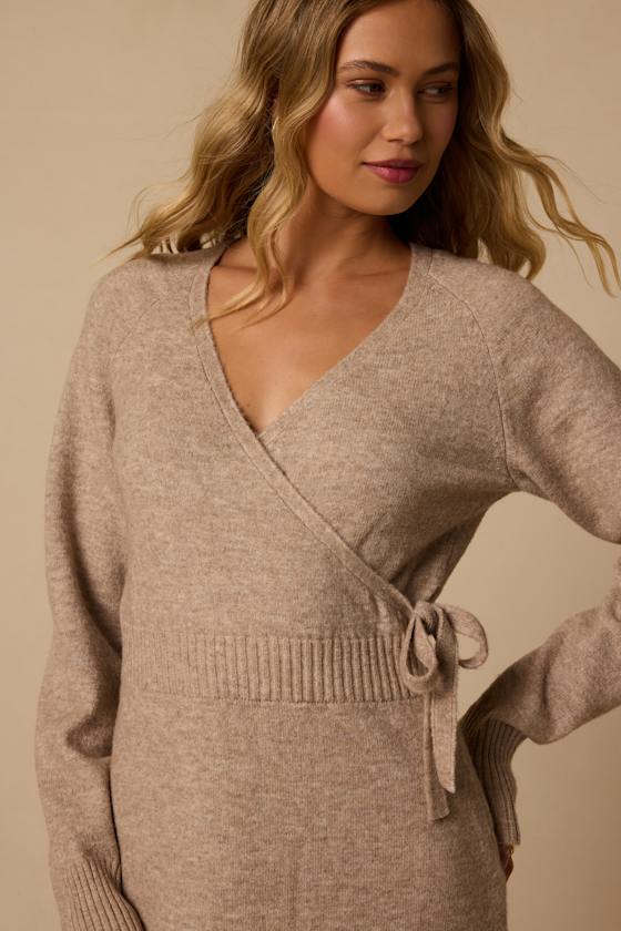 Carter Taupe Wrap Sweater Dress - thumbnail 5