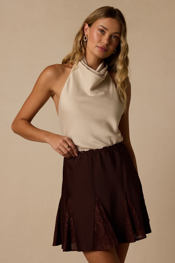 Margot Brown Lace Satin Mini Skirt