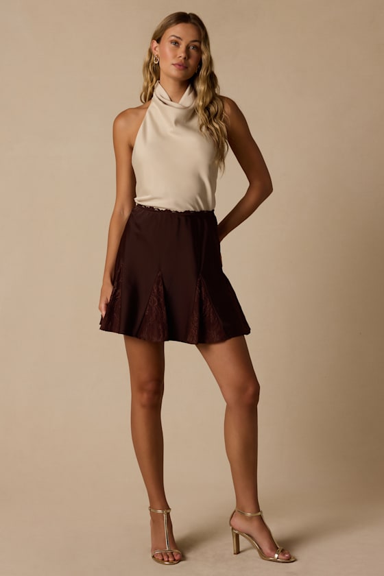 Margot Brown Lace Satin Mini Skirt - thumbnail 4