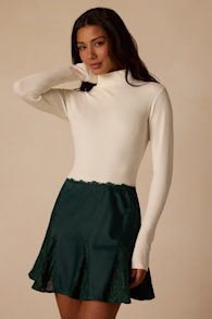 Margot Hunter Green Lace Satin Mini Skirt 2