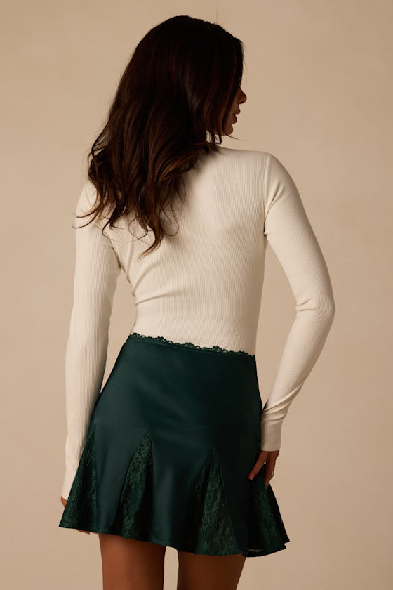 Margot Hunter Green Lace Satin Mini Skirt 3