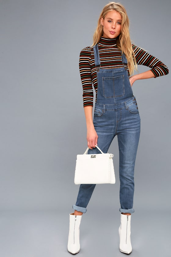 Come Into Bloom Medium Wash Denim Overalls 1
