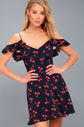 Lucy Love Meet the Fam - Cherry Print Dress - Blue Dress - Lulus