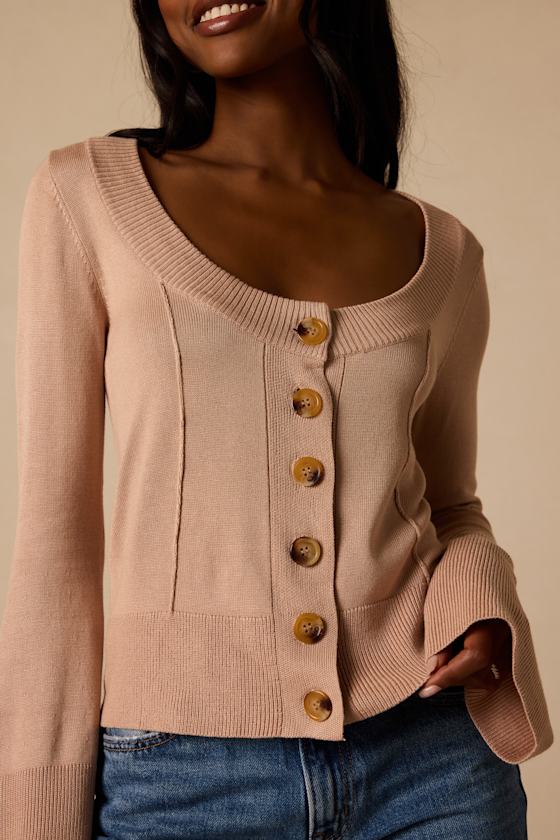 Bastian Camel Button-Front Cardigan Sweater Top - thumbnail 2