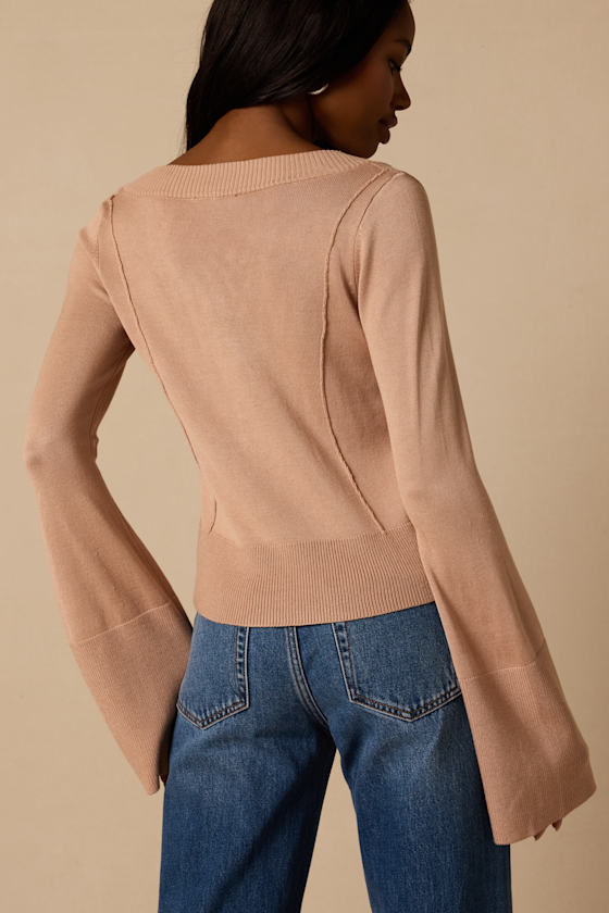 Bastian Camel Button-Front Cardigan Sweater Top - thumbnail 3