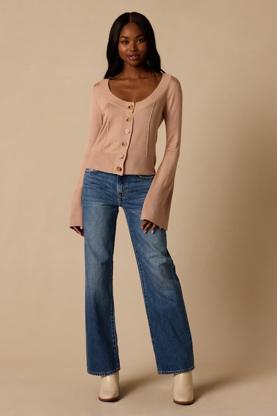 Bastian Camel Button-Front Cardigan Sweater Top - thumbnail 4