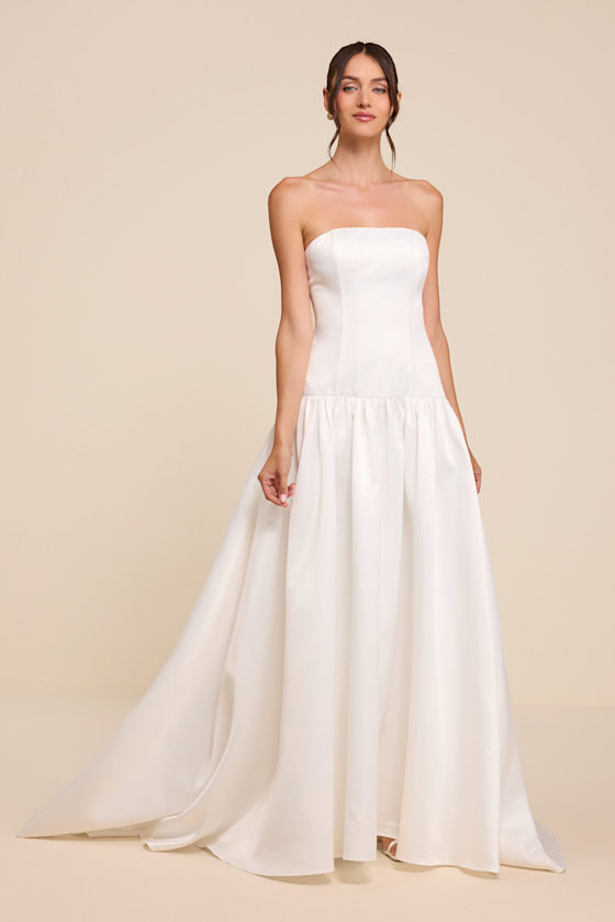 Florence White Strapless Drop Waist Wedding Dress - thumbnail 3