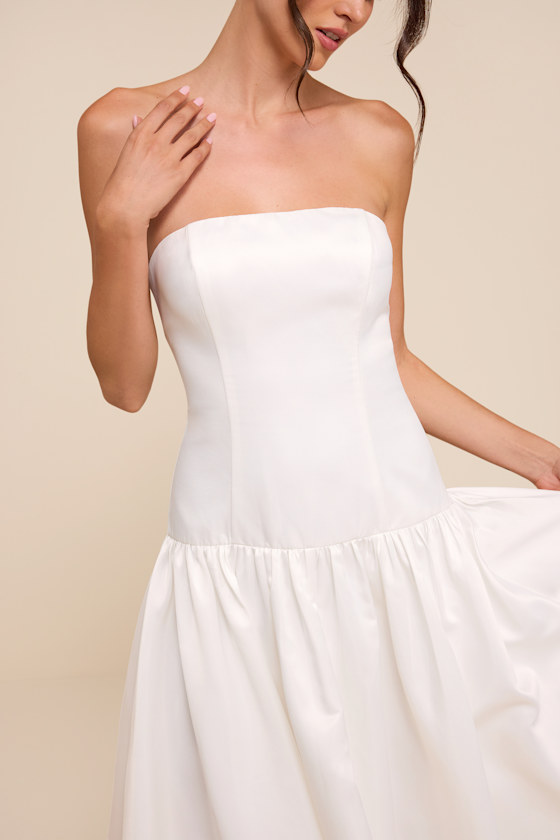 Florence White Strapless Drop Waist Wedding Dress - thumbnail 4