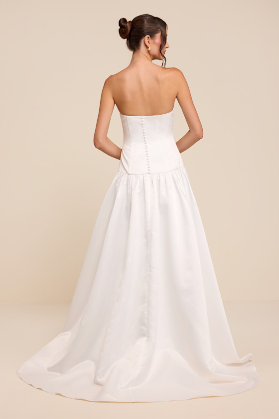 Florence White Strapless Drop Waist Wedding Dress - thumbnail 5