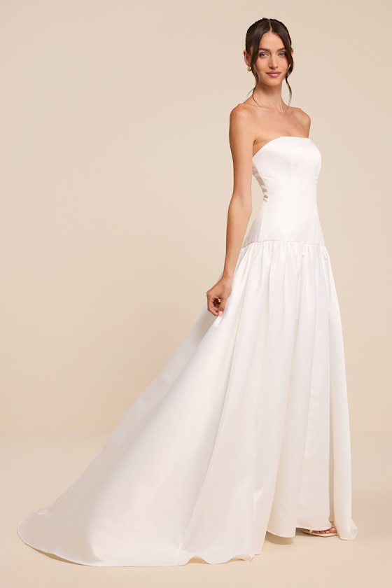 Florence White Strapless Drop Waist Wedding Dress - thumbnail 6