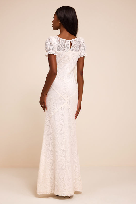 Theodora White Lace Puff Sleeve Maxi Dress - thumbnail 3