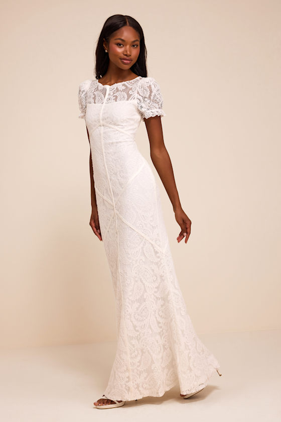 Theodora White Lace Puff Sleeve Maxi Dress - thumbnail 4