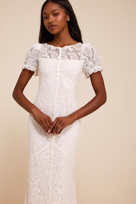 Theodora White Lace Puff Sleeve Maxi Dress - thumbnail 5