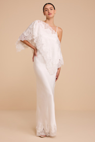 Sophia White Asymmetrical Lace Maxi Dress 2