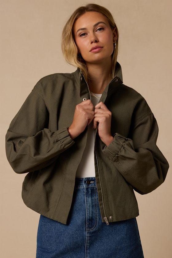 Malena Dark Olive Zip-Up Jacket - thumbnail 6