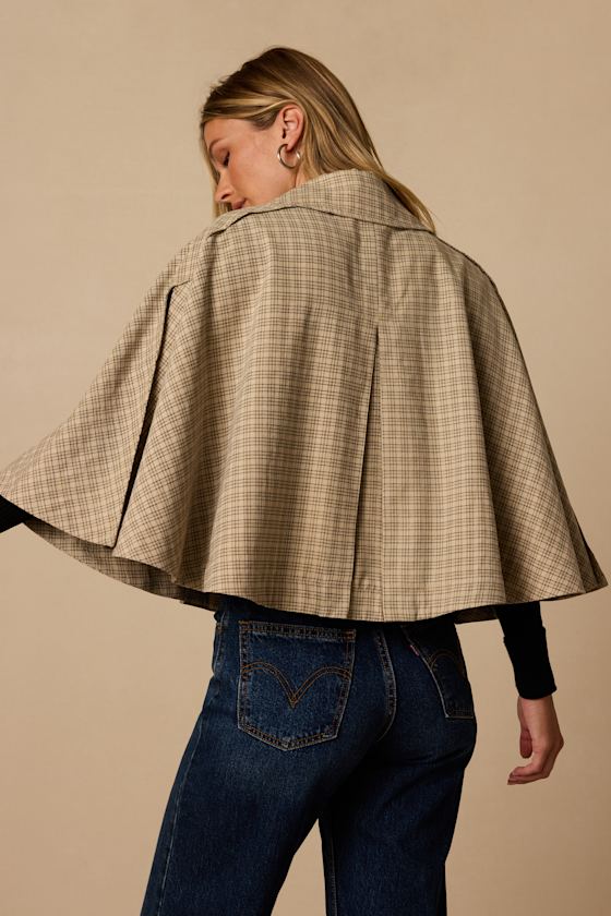 Lewis Beige Plaid Cape Jacket - thumbnail 2