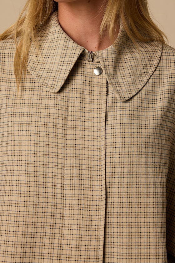 Lewis Beige Plaid Cape Jacket - thumbnail 3
