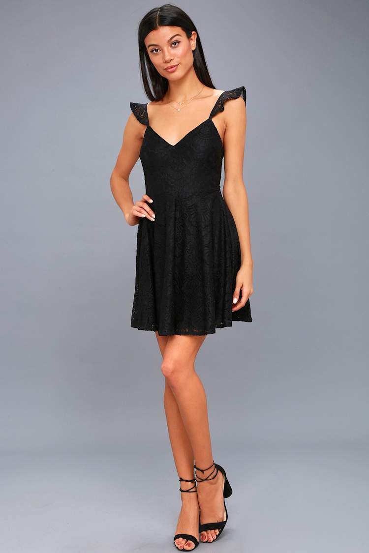 lulus black lace skater dress Sexy Black Dress - Lace Dress - Skater Dress - LBD