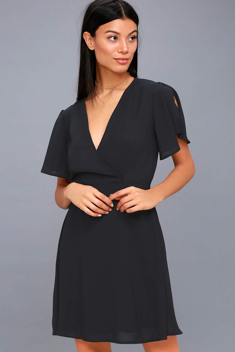 dress for jazz club Jazz Club Long Sleeve Ruched Open Back Mini Dress Midnight
