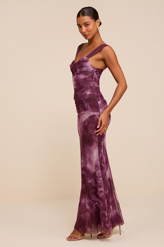 Cecily Purple Mesh Bustier Maxi Dress - thumbnail 4