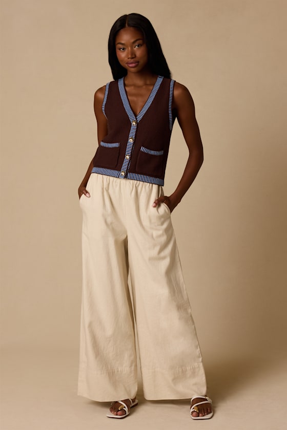 Rennie Brown Striped Button-Front Sweater Top - thumbnail 3