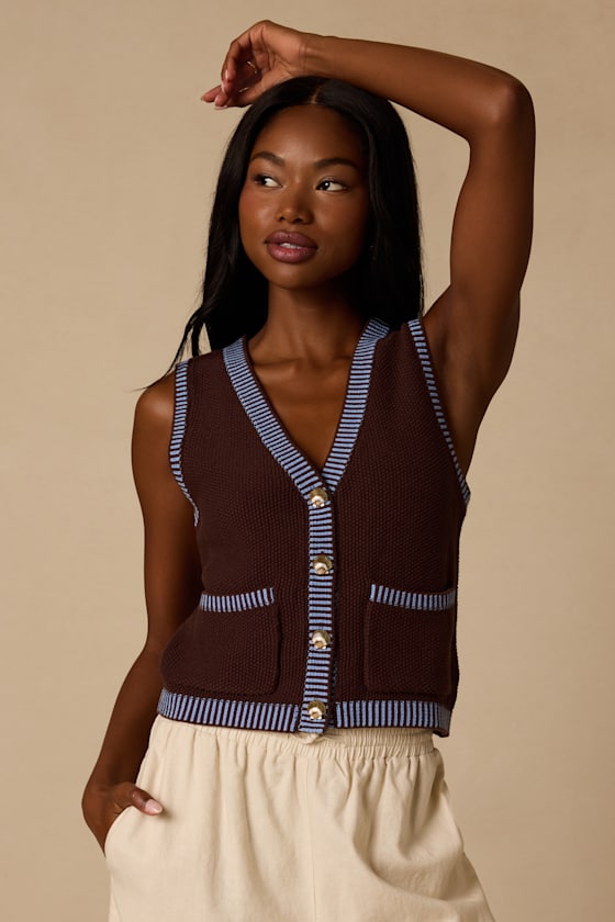 Rennie Brown Striped Button-Front Sweater Top - thumbnail 4