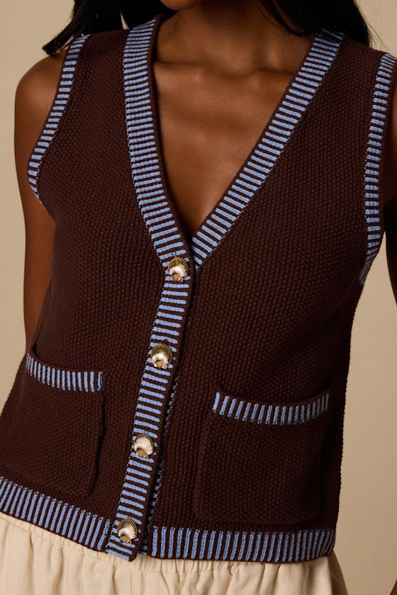 Rennie Brown Striped Button-Front Sweater Top - thumbnail 5